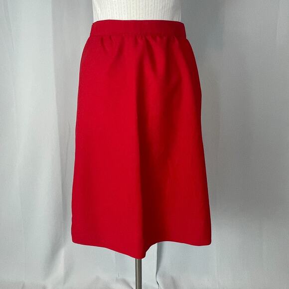Vintage Midi Skirt Size 12 Red Solid Minimal Secretary Retro High Rise 70s 80s - Picture 8 of 15